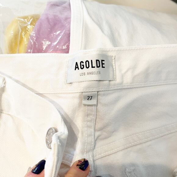 Agolde Parker High Rise Button Fly Crop Straight Leg Jeans White 27 / 4 - Picture 3 of 10
